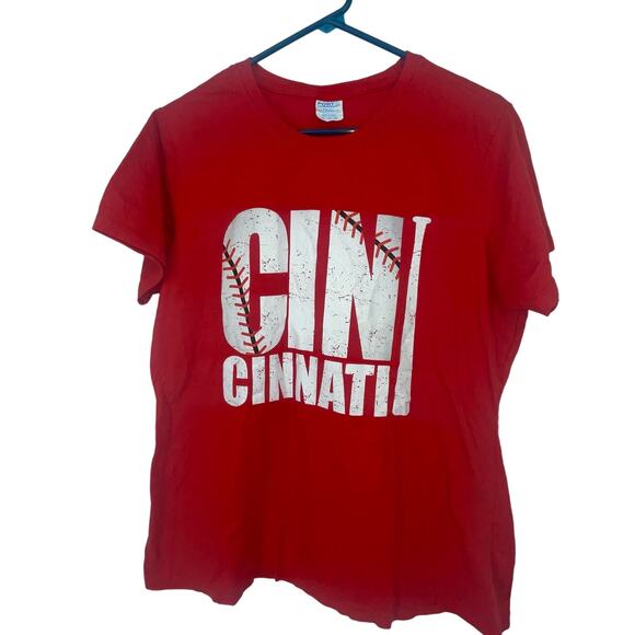 Cincinnati OH T-shirt Baseball Cincy Red with White Graphics Size XL by Port Com - Picture 1 of 4